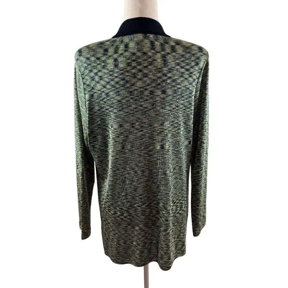 Exclusively Misook Collared Open Knit Cardigan Medium Spacedye Green Career